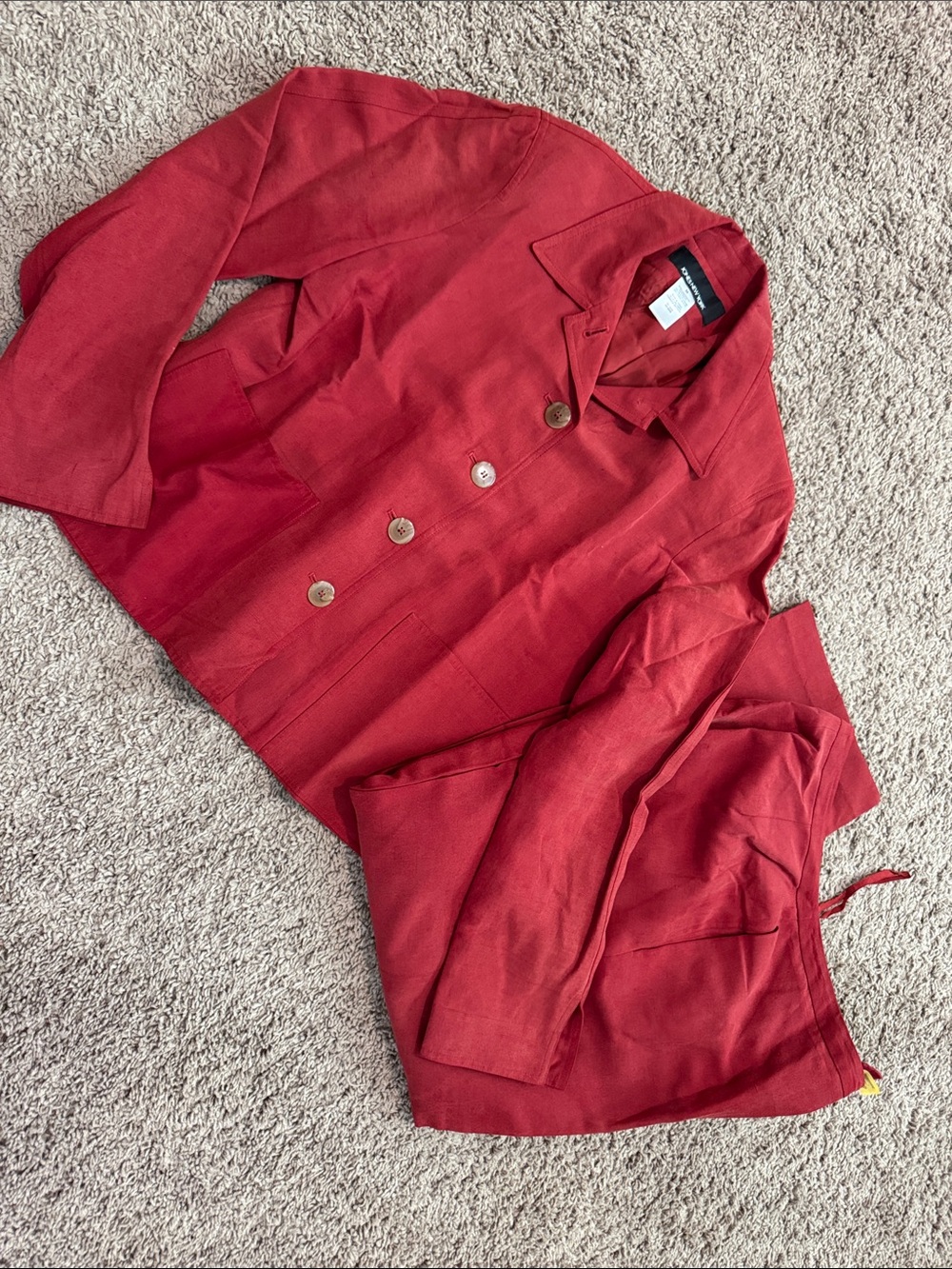 Jones New York Red Linen-Silk Blend Jacket and Pants Set